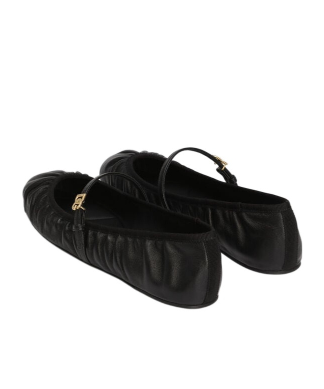 Dolce & Gabbana Black Ballerinas With Metallic Logo And Strap In Leather Woman In Black