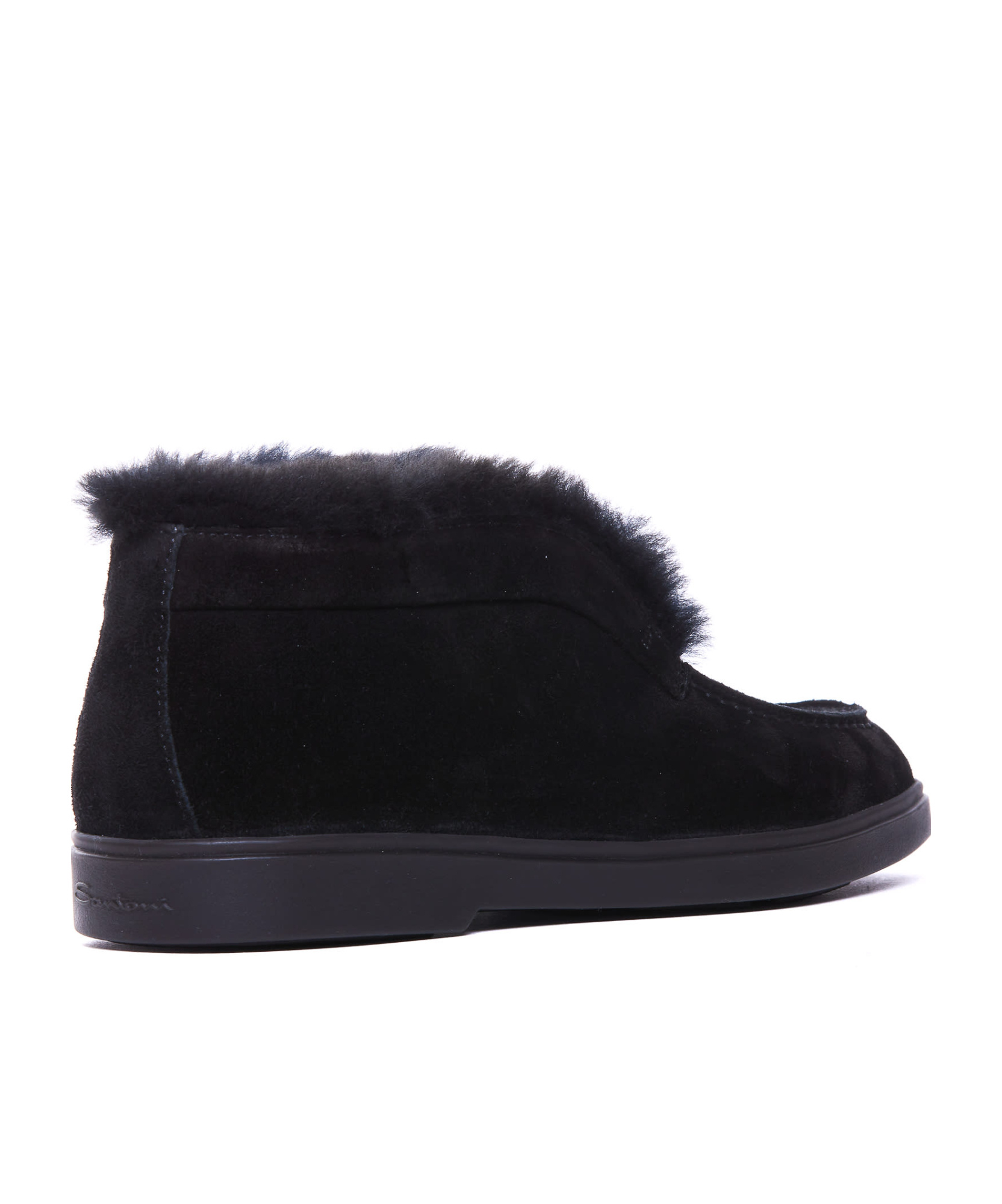 Santoni Fortune Shearling Suede Loafer Booties In Black