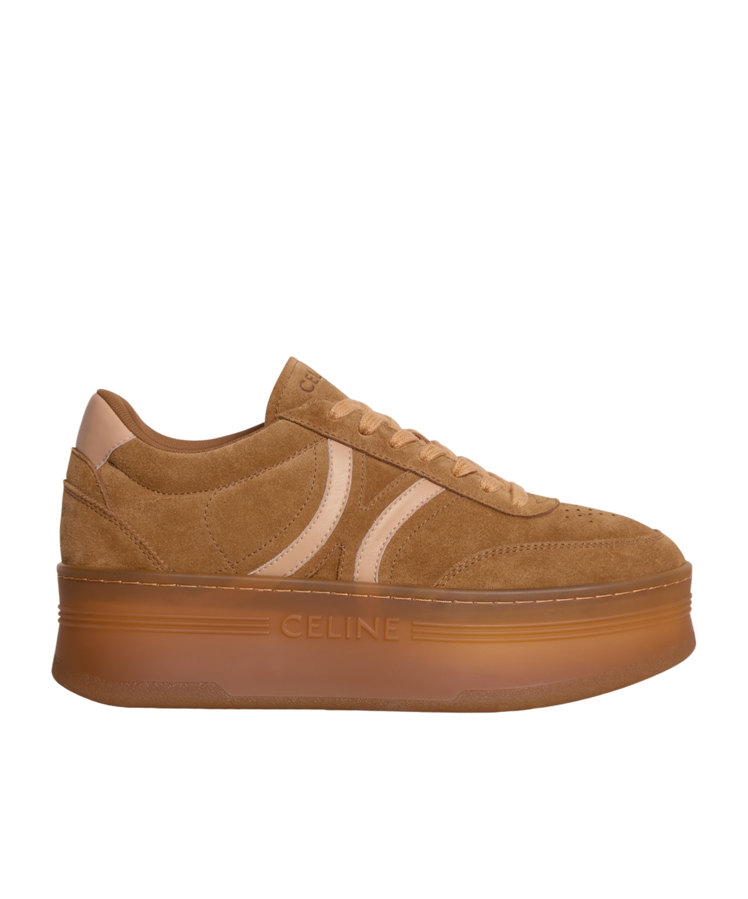 Celine - Block Sneakers With Back Triomphe And Wedge Outsole In Suede Calfskin And Calfskin In Brown