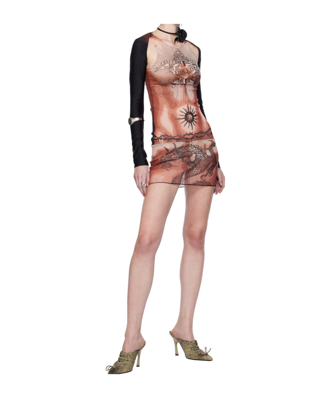 Jean Paul Gaultier The Safe Sex Tattoo Dress Woman Nude In Polyamide In Neutral