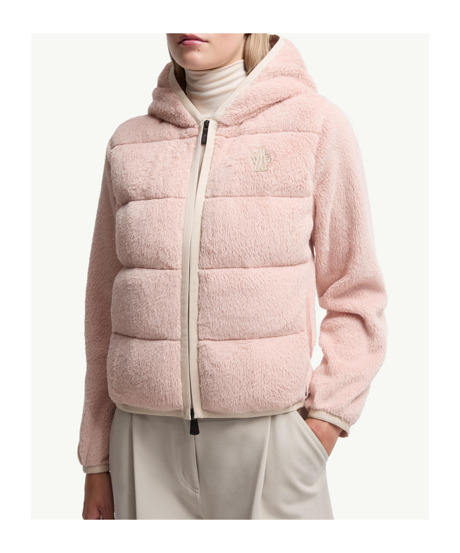 Moncler Padded Polartec Zip-up Hoodie In Neutral