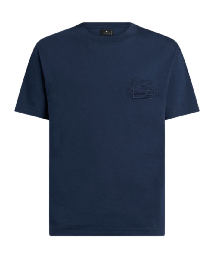 Etro Men T-shirt With Pegasus Embroidery In Blue