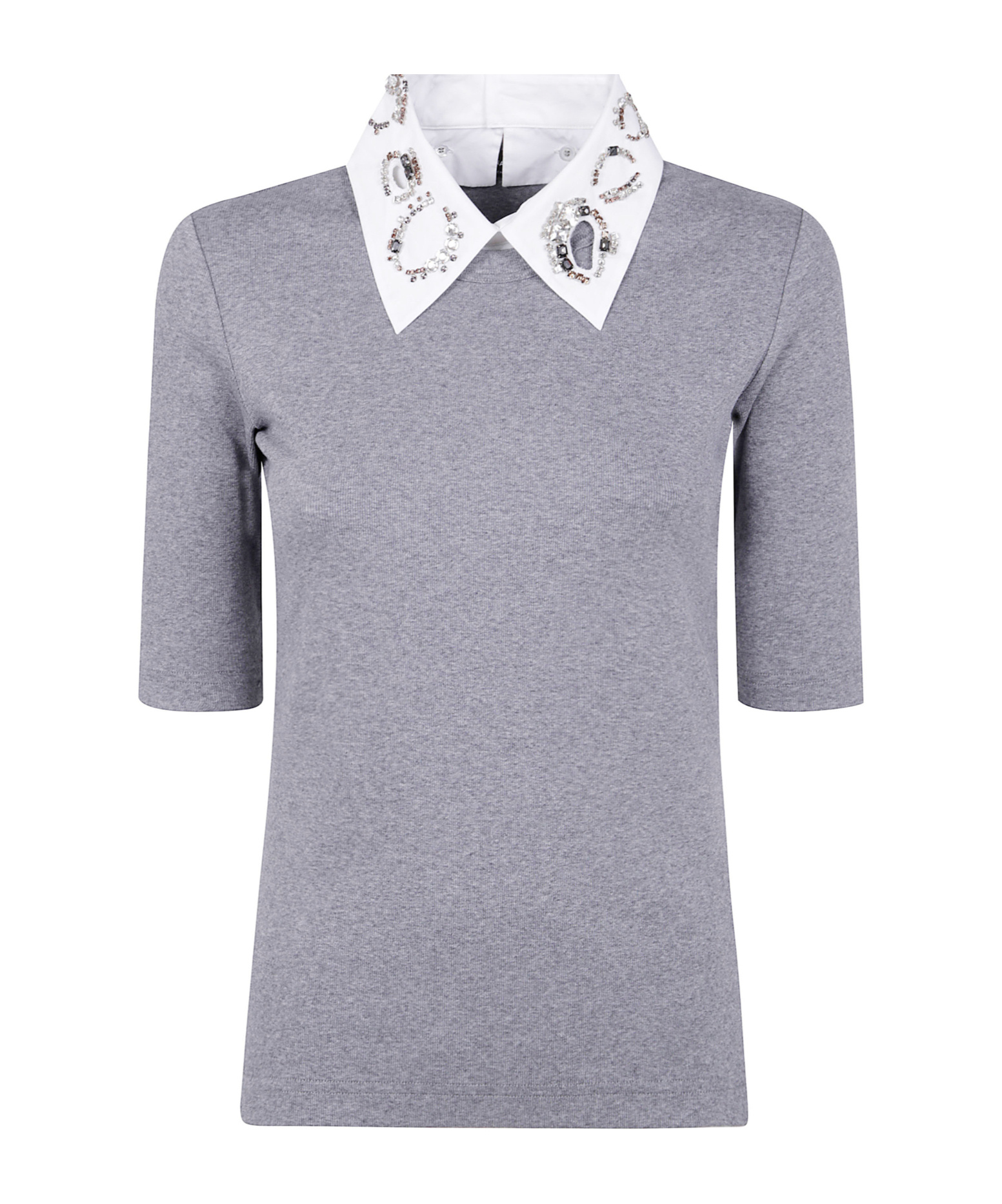 Fabiana Filippi Ribbed Short Sleeve T-shirt With Embroidered In Gray