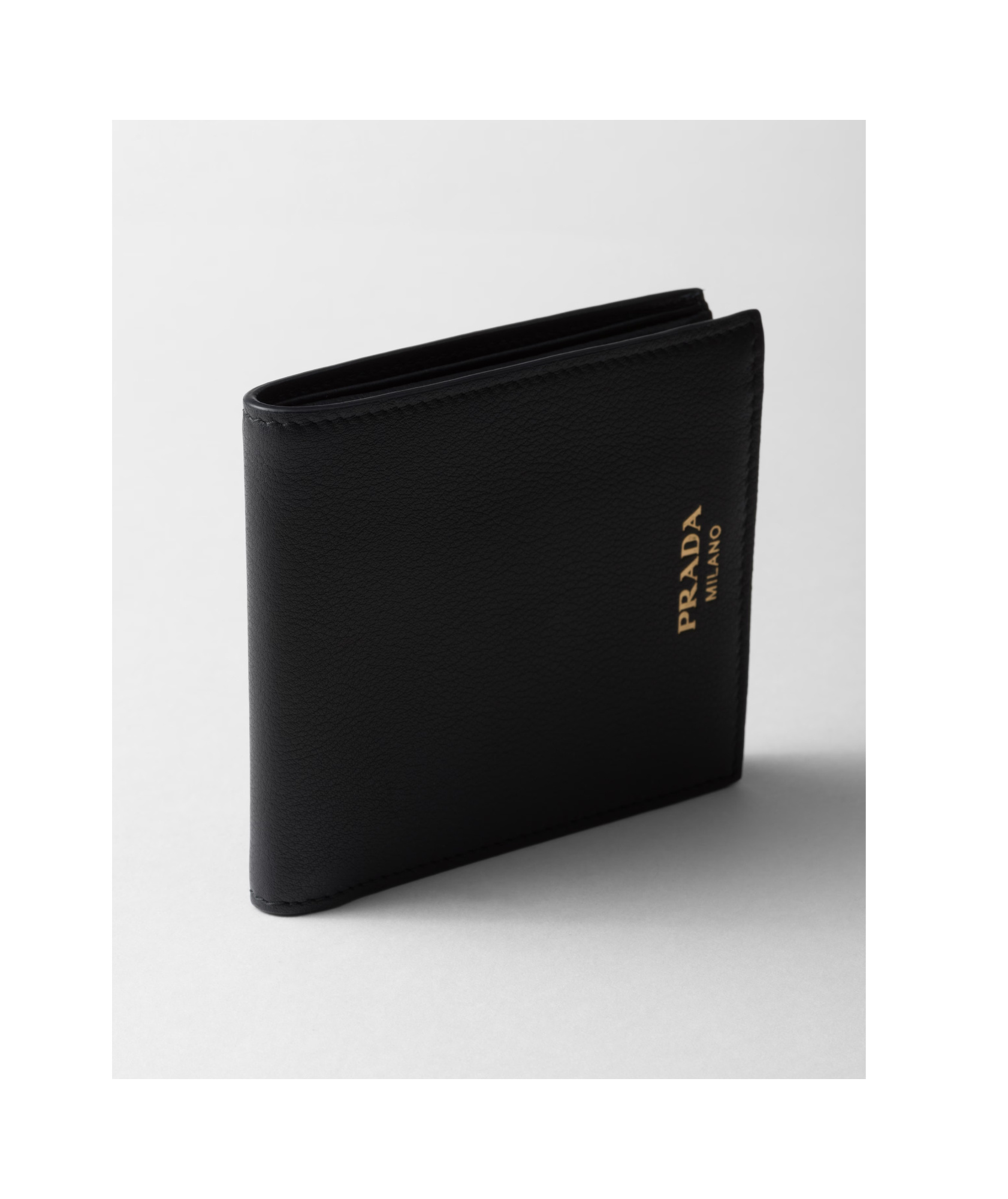Prada Logo-stamp Bi-fold Leather Wallet In Black