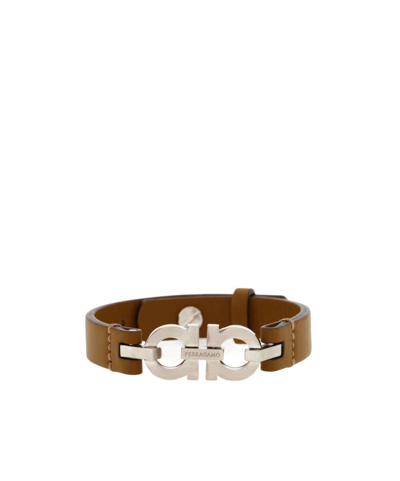 Ferragamo Gancini Double Clasp Bracelet In Brown