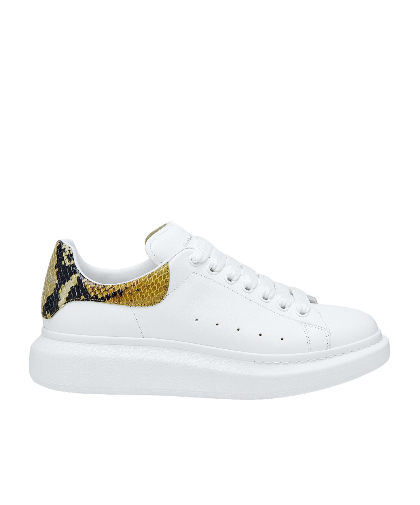 Alexander Mcqueen White Oversize Sneakers With Snake Print On The Heel In Leather Man