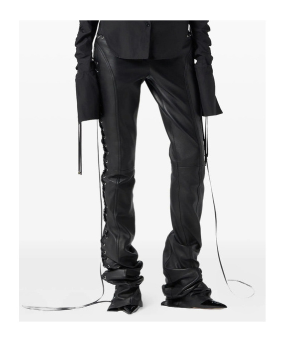 Blumarine Lace-up Trousers In Burgundy