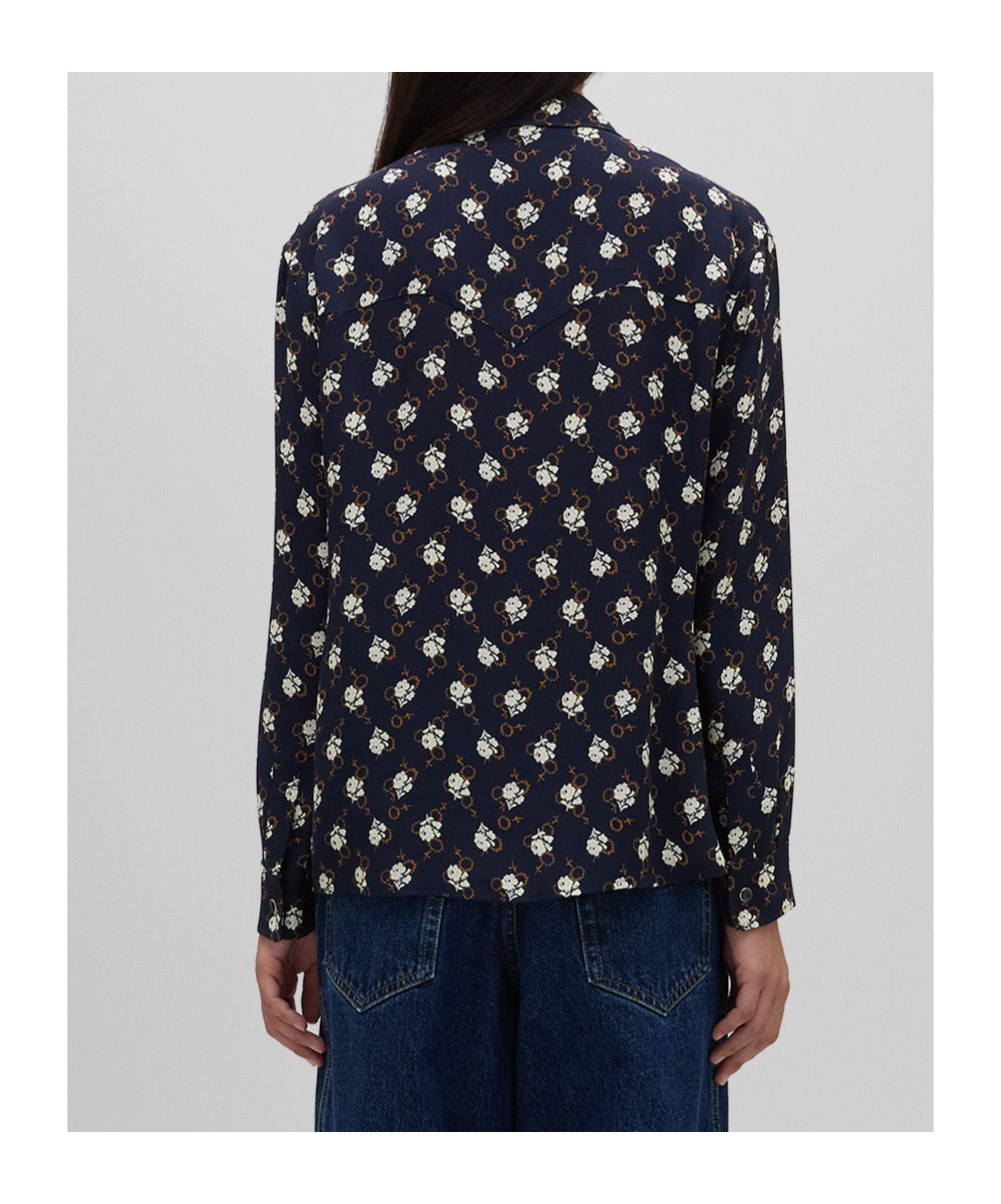 Aspesi Floral-print Viscose Crepe Blouse With Pleated Back In Black