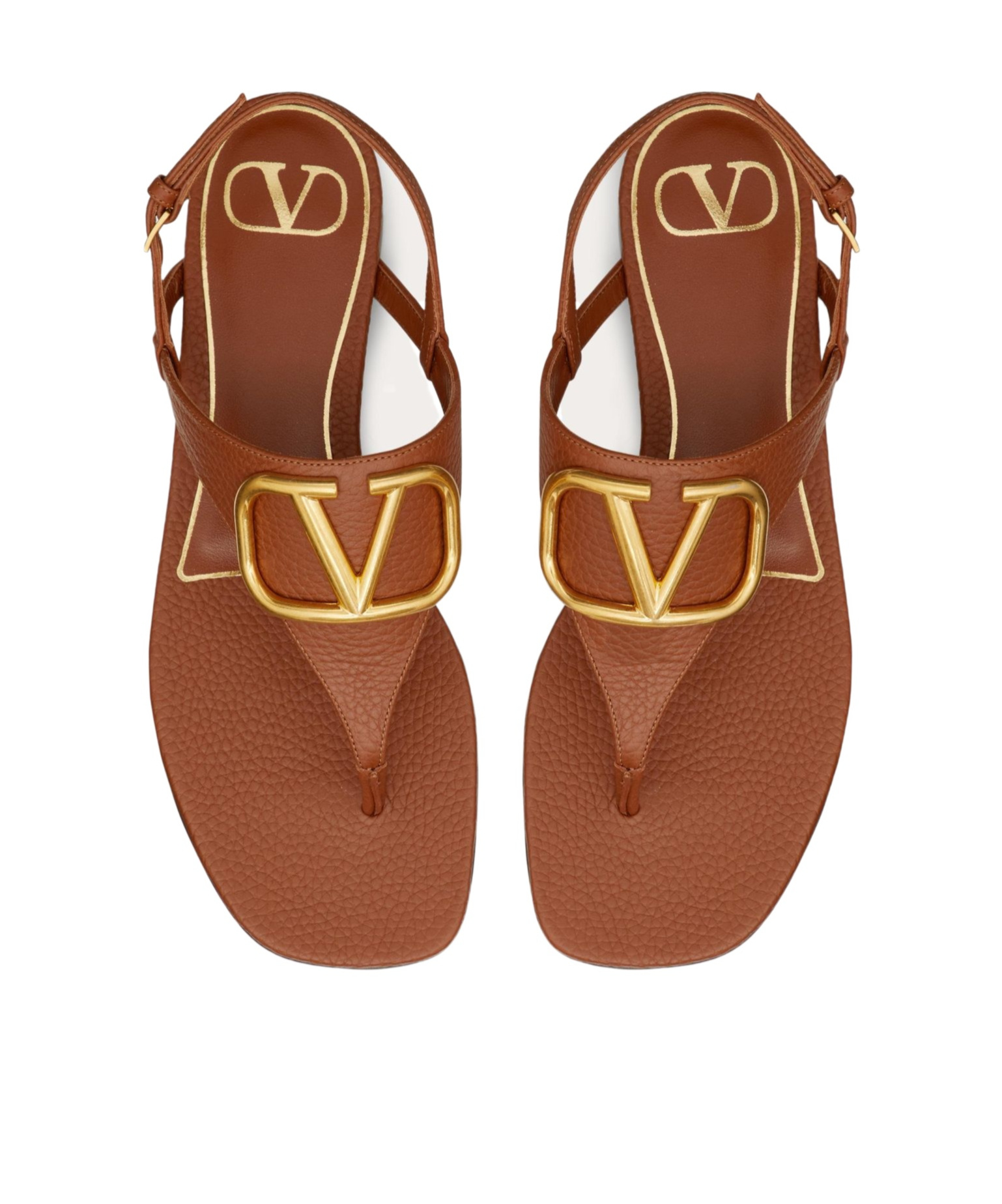 Valentino Vlogo Signature Flat Thong Sandal In Grainy Calfskin In Brown