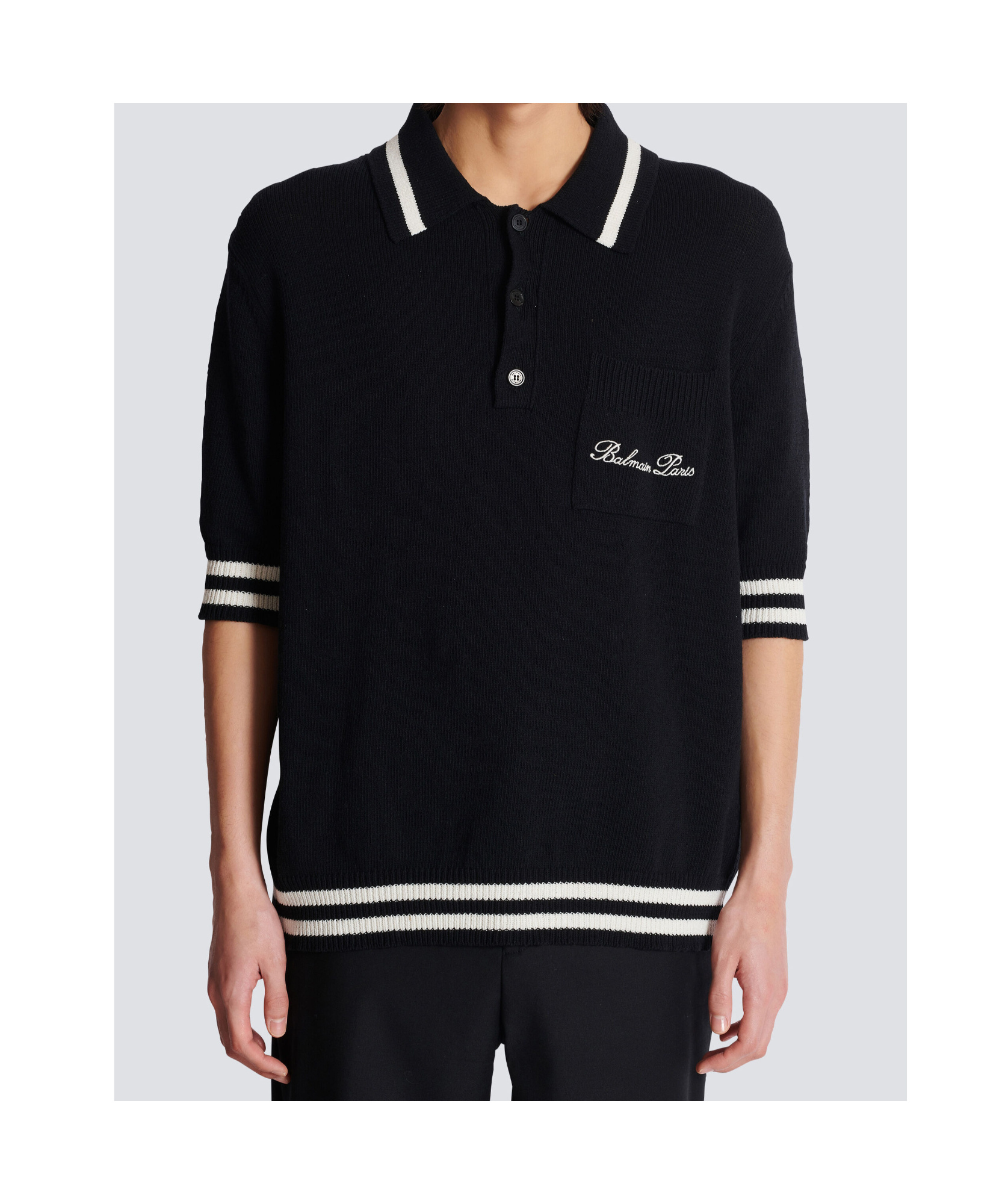 Shop Balmain Wool Polo Shirt With Signature Embroidery In Black