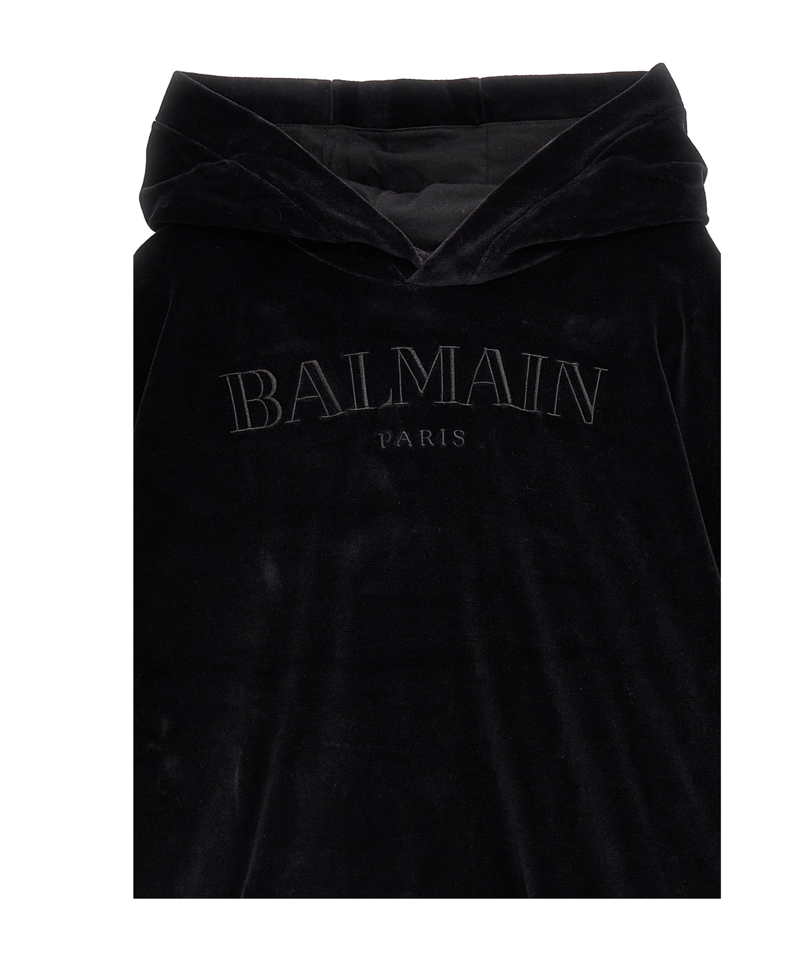 Balmain Logo Embroidery Hoodie In Black