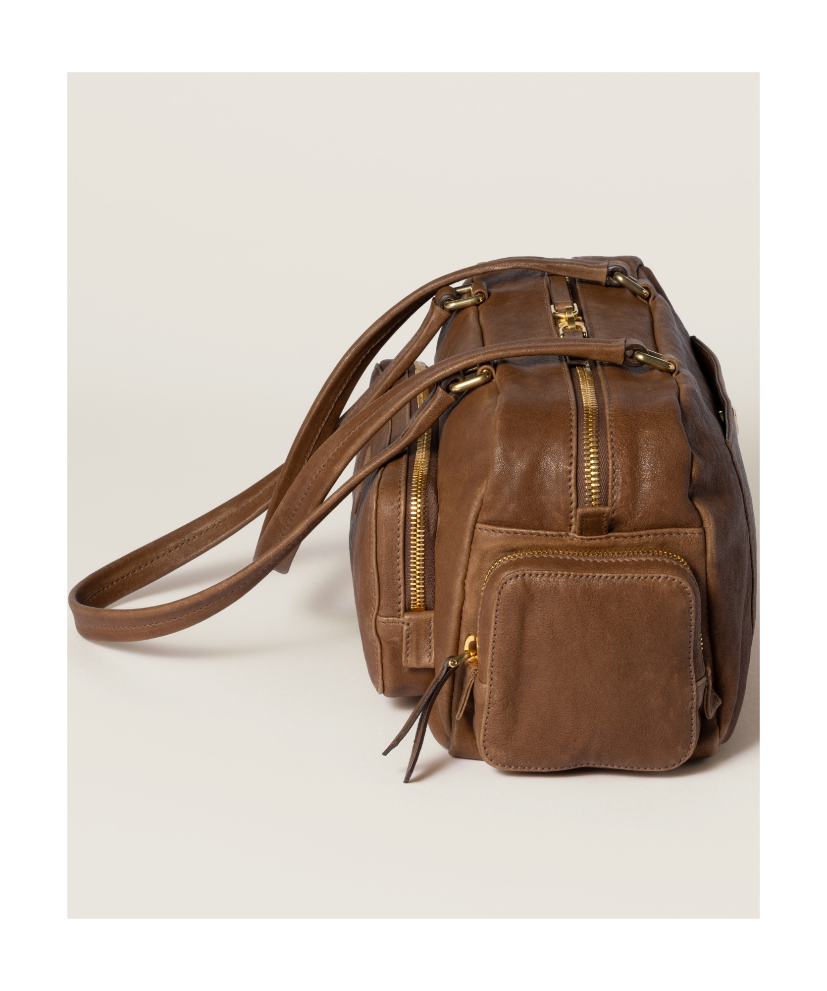 Miu Miu Leather Tote Bag In Brown
