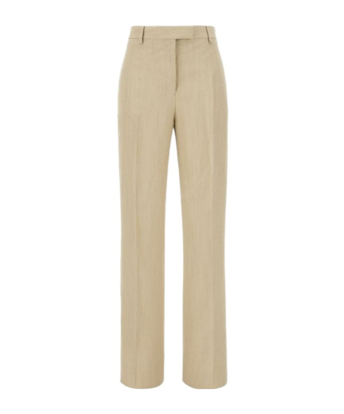 Ferragamo Woman Linen Blend Tailored Trouser In Nude
