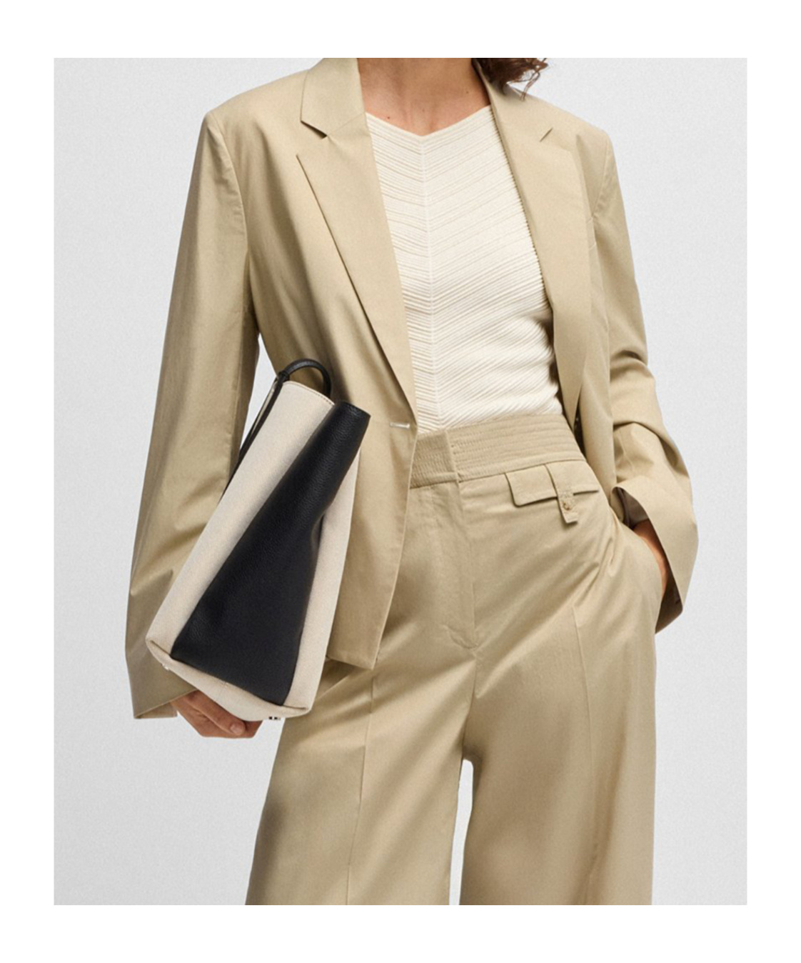 Hugo Boss Single-button Blazer In Airy Stretch Cotton In Nude