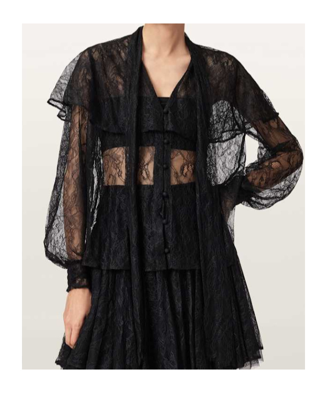 Allsaints Athena Lace Tie Shirt In Black