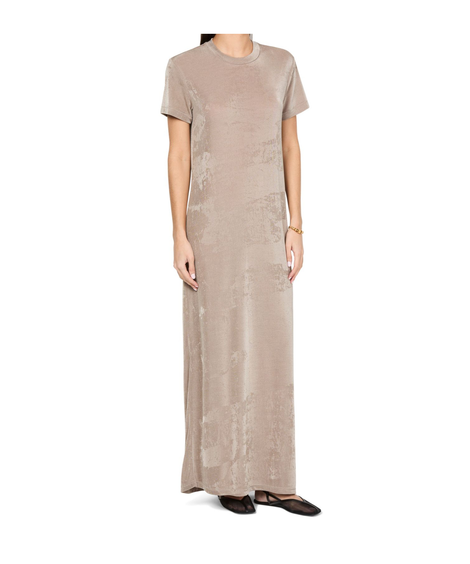 Ami Alexandre Mattiussi Ami Paris Rib Jersey Short Sleeve Long Dress In Nude