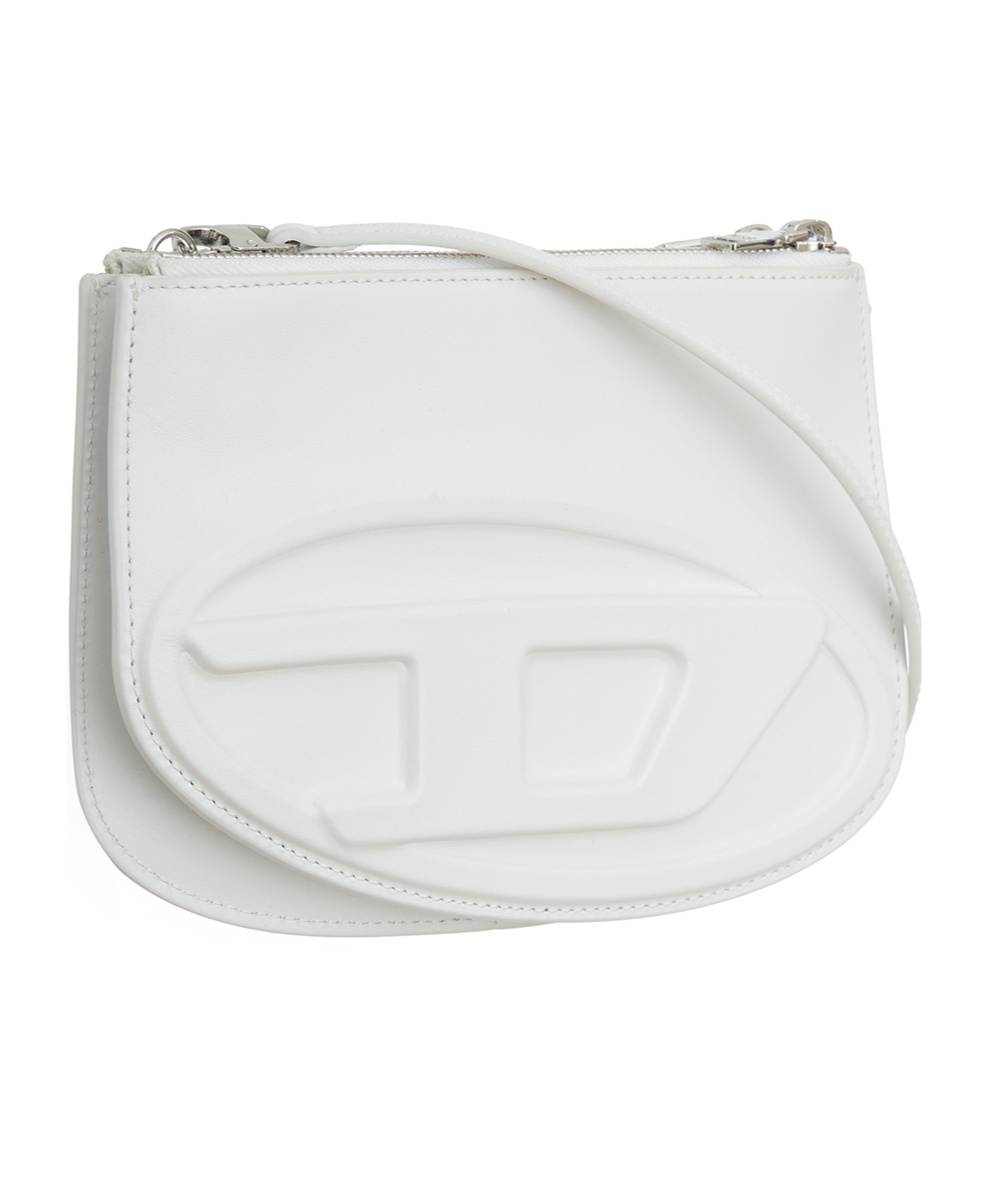Diesel Smooth Leather Shoulder Handbag With Adjustable Strap In White