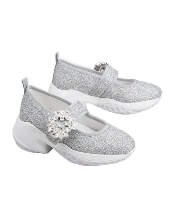 Roger Vivier Viv' Run Babies Sneakers In Lurex In Gray
