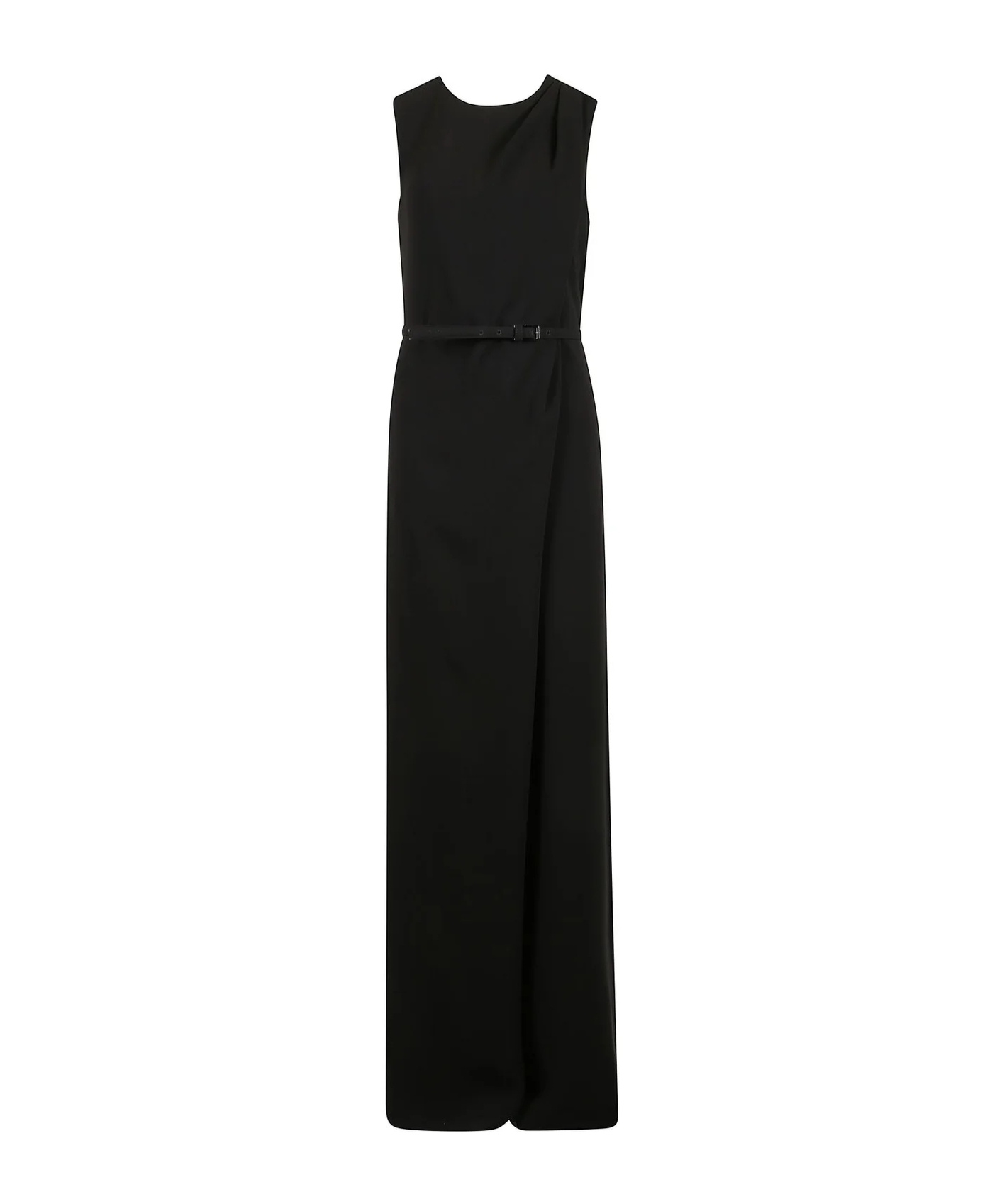 Max Mara Belted Crewneck Sleeveless Dress In Black