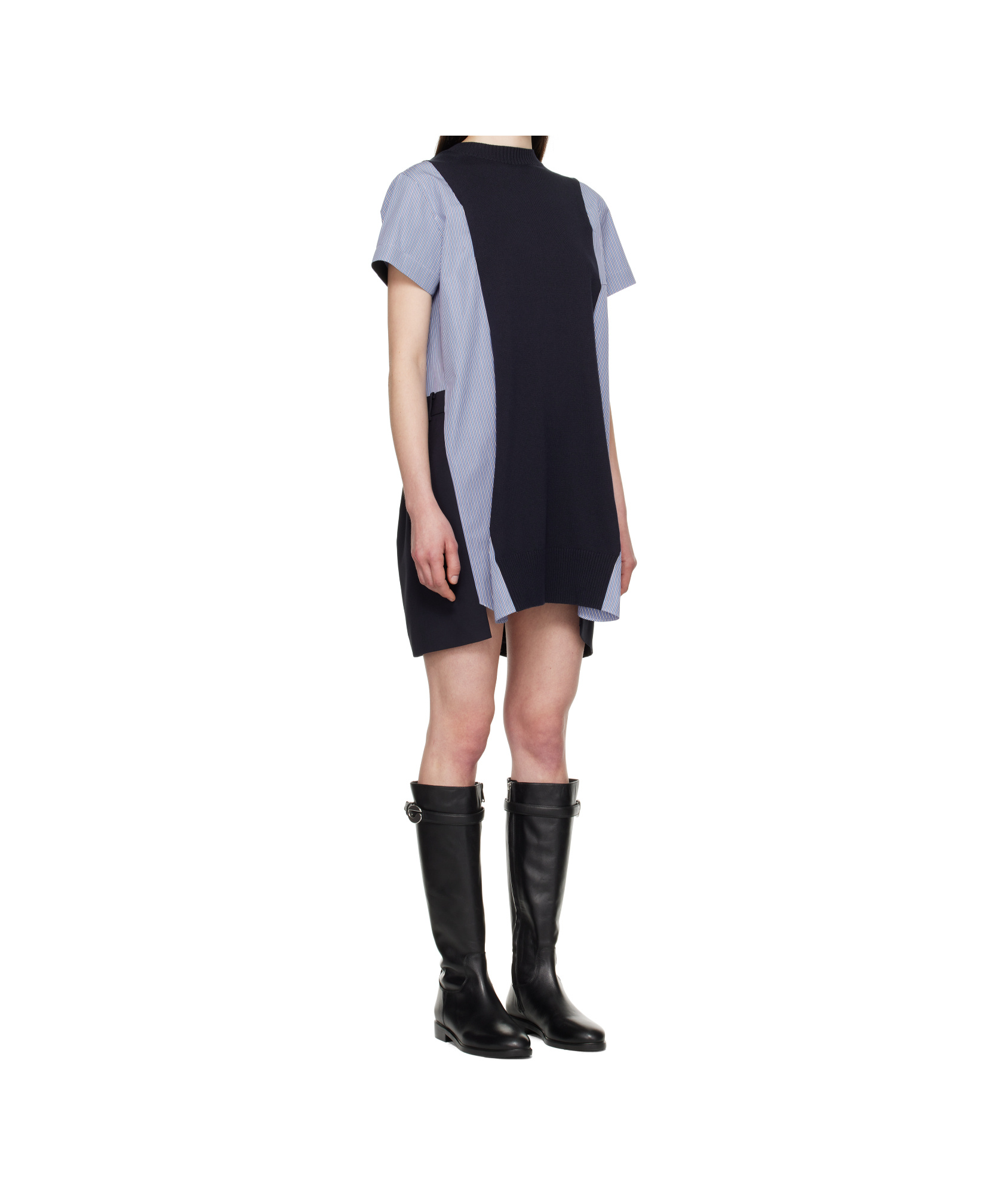 Shop Sacai Short Sleeve Dress In Black