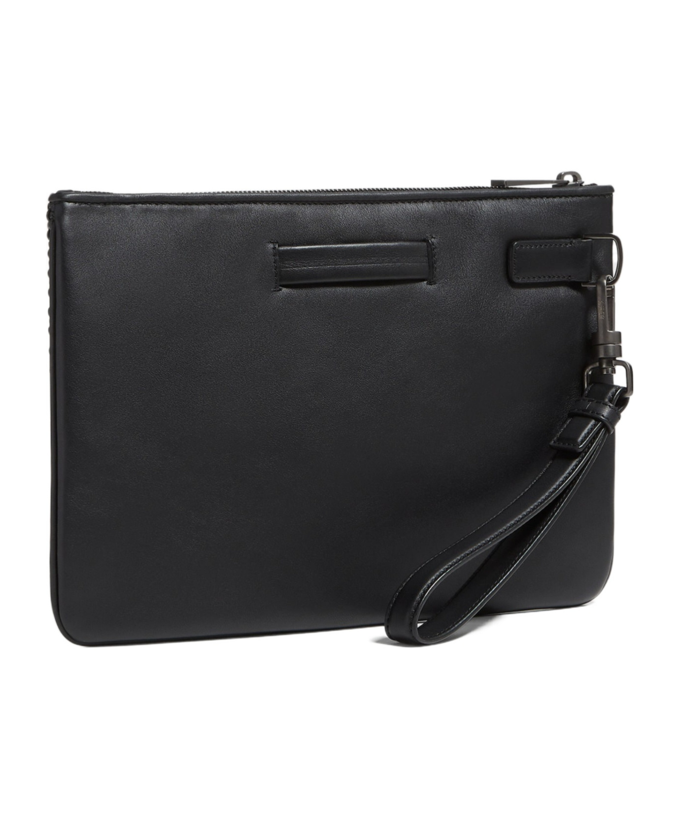 Zegna Z Logo Lettering Woven Zipped Pouch In Black