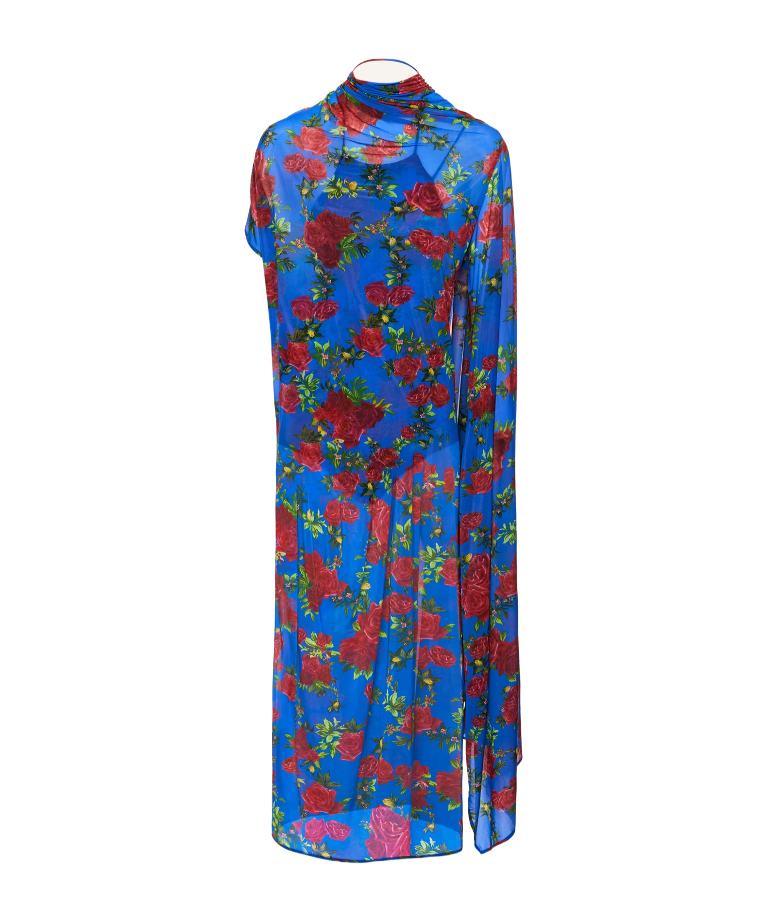 Magda Butrym Asymmetric Drape Gown In Blue Floral Print In Blue