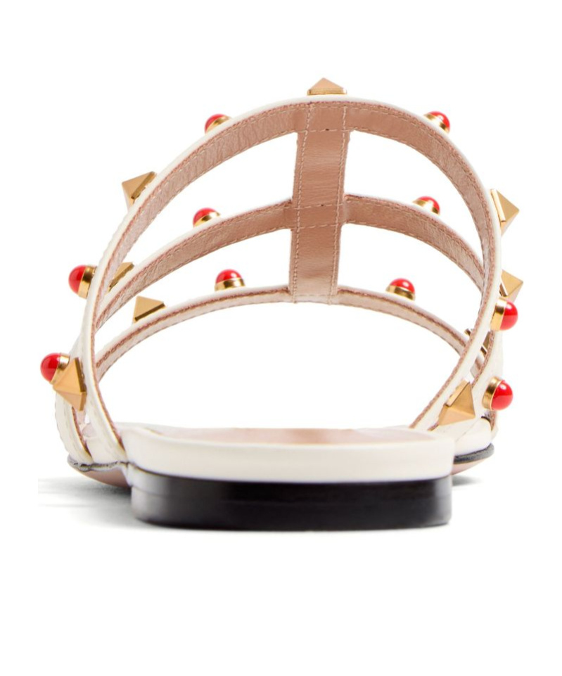 Valentino Rockstud Caged Leather Flat Sandals In Nude