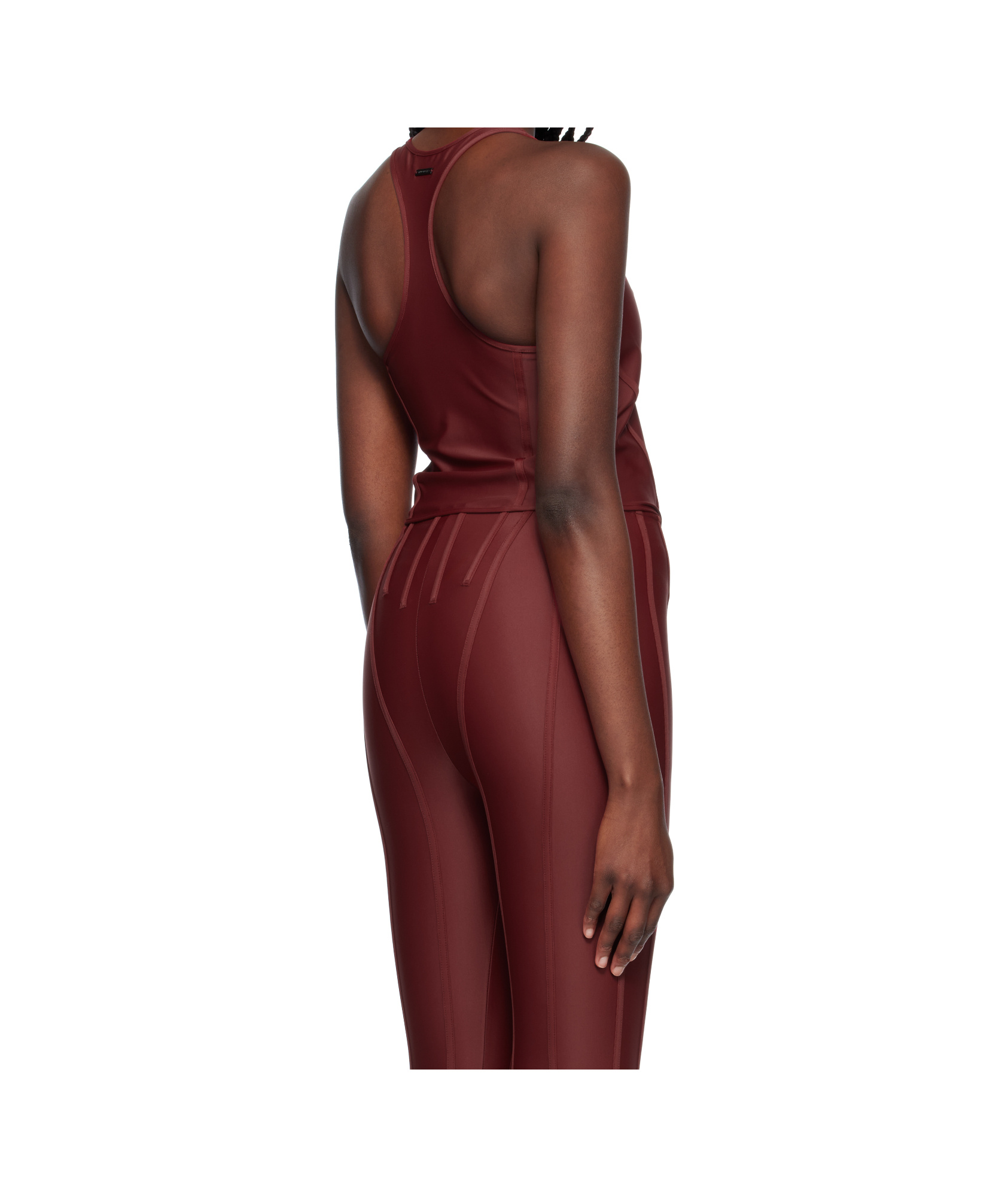 Mugler Red Corseted Tank Top In Brown