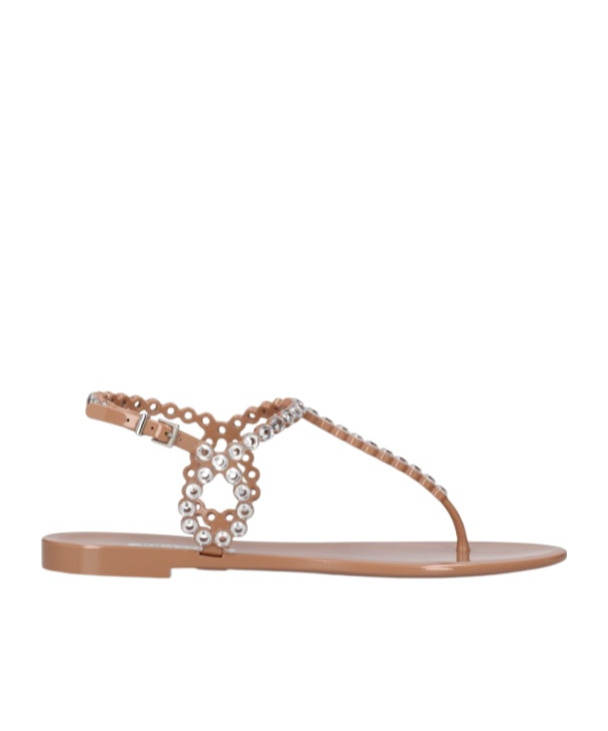 Aquazzura T-strap Pink Sandals With Circular Embellishments