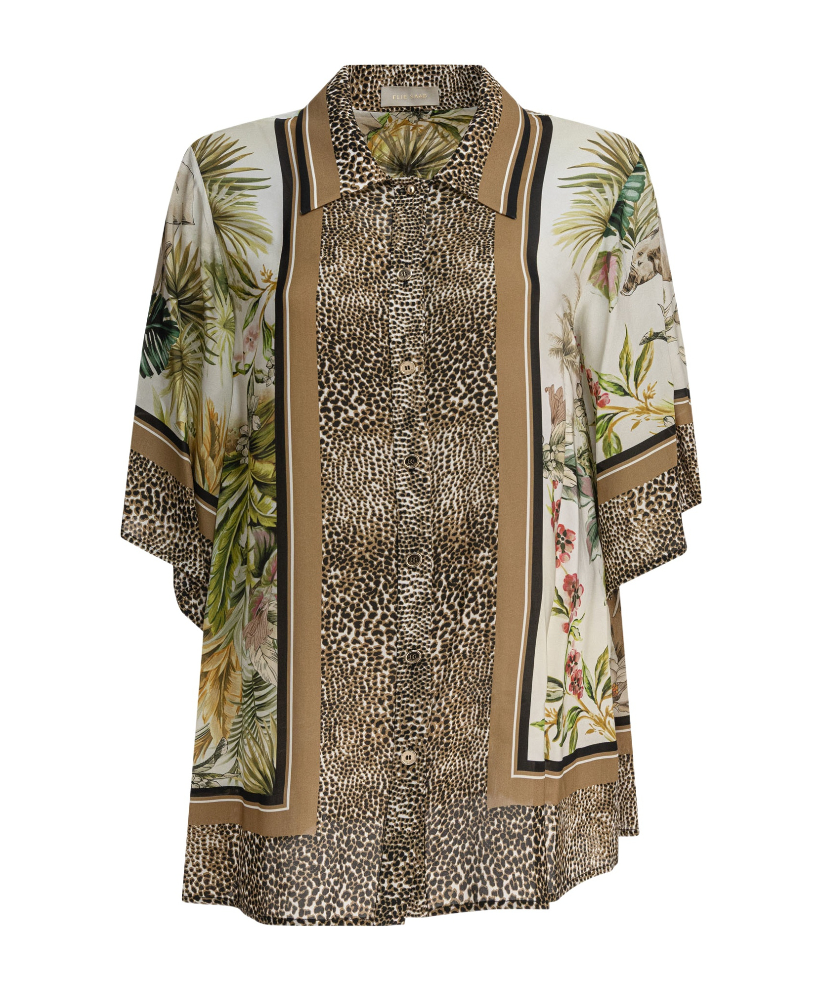 Elie Saab Printed Chiffon Shirt Foulard36 Silk In Brown