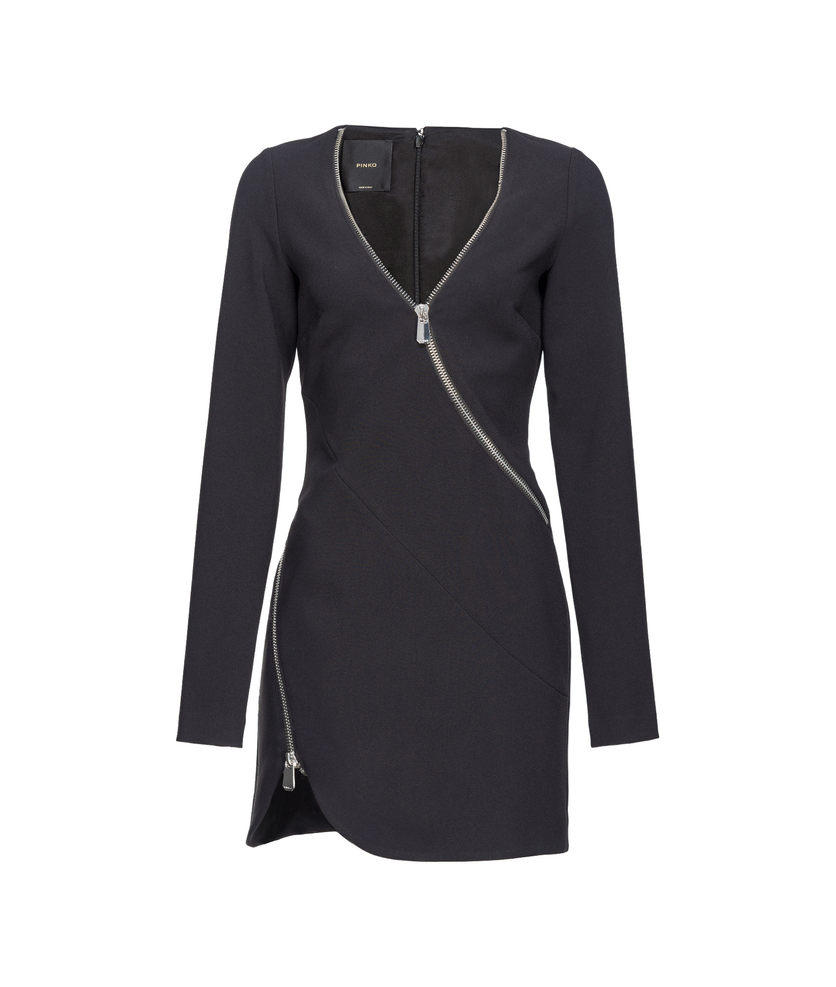 Pinko Zipped Crepe V-neck Minidress In Black