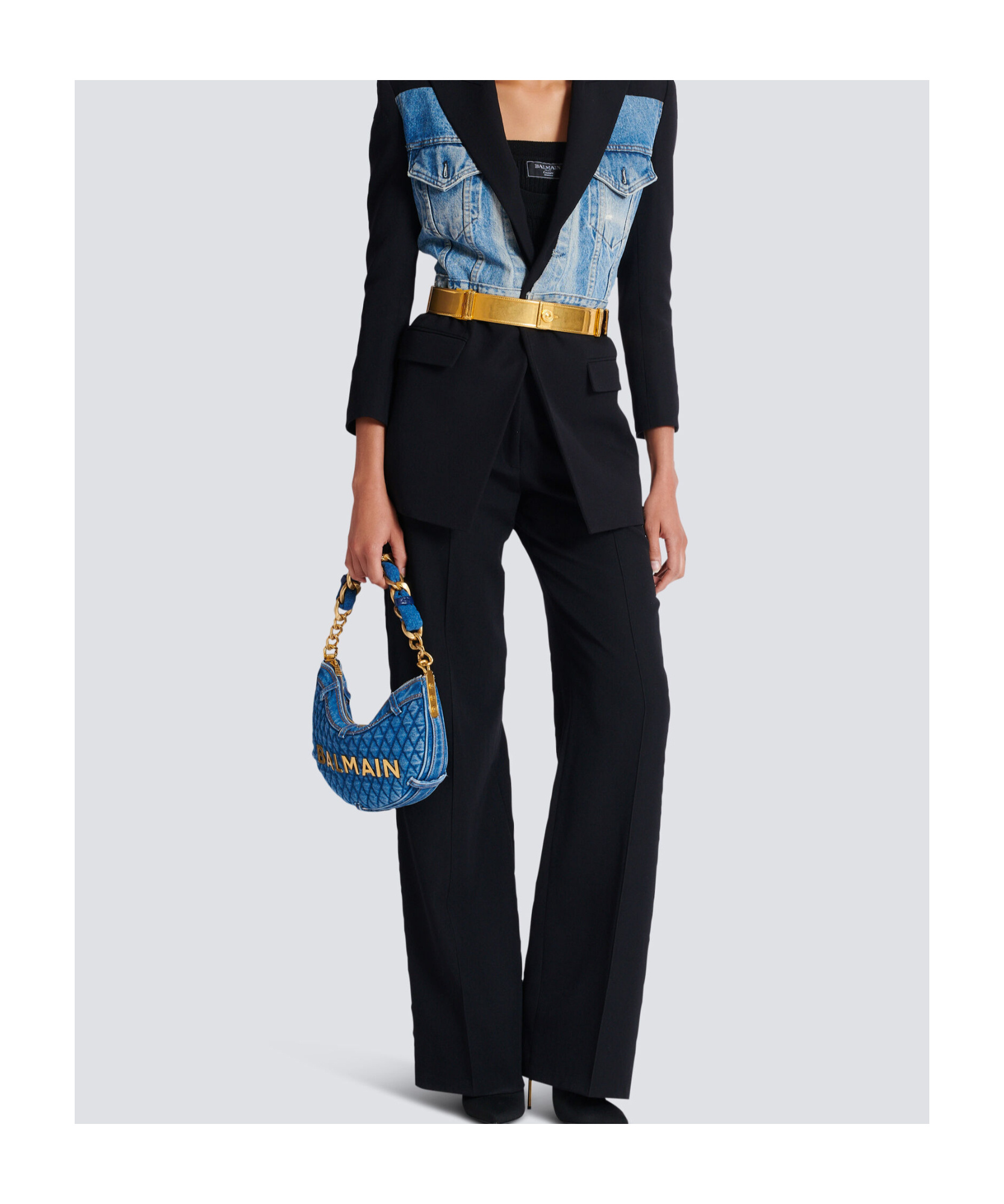 Balmain Wool Trousers With Front Pleats And Wide Leg In Black