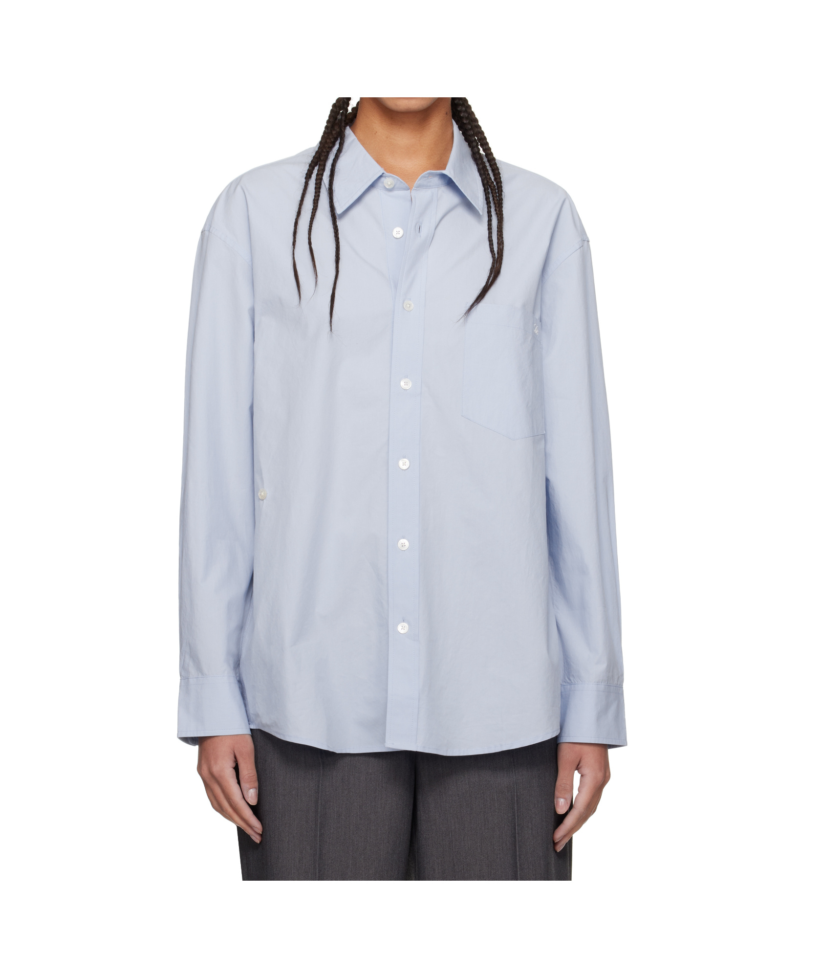 Dunst Light Blue Shirt With Patch Pocket On The Front And Embroidered Logo In Cotton Poplin Man
