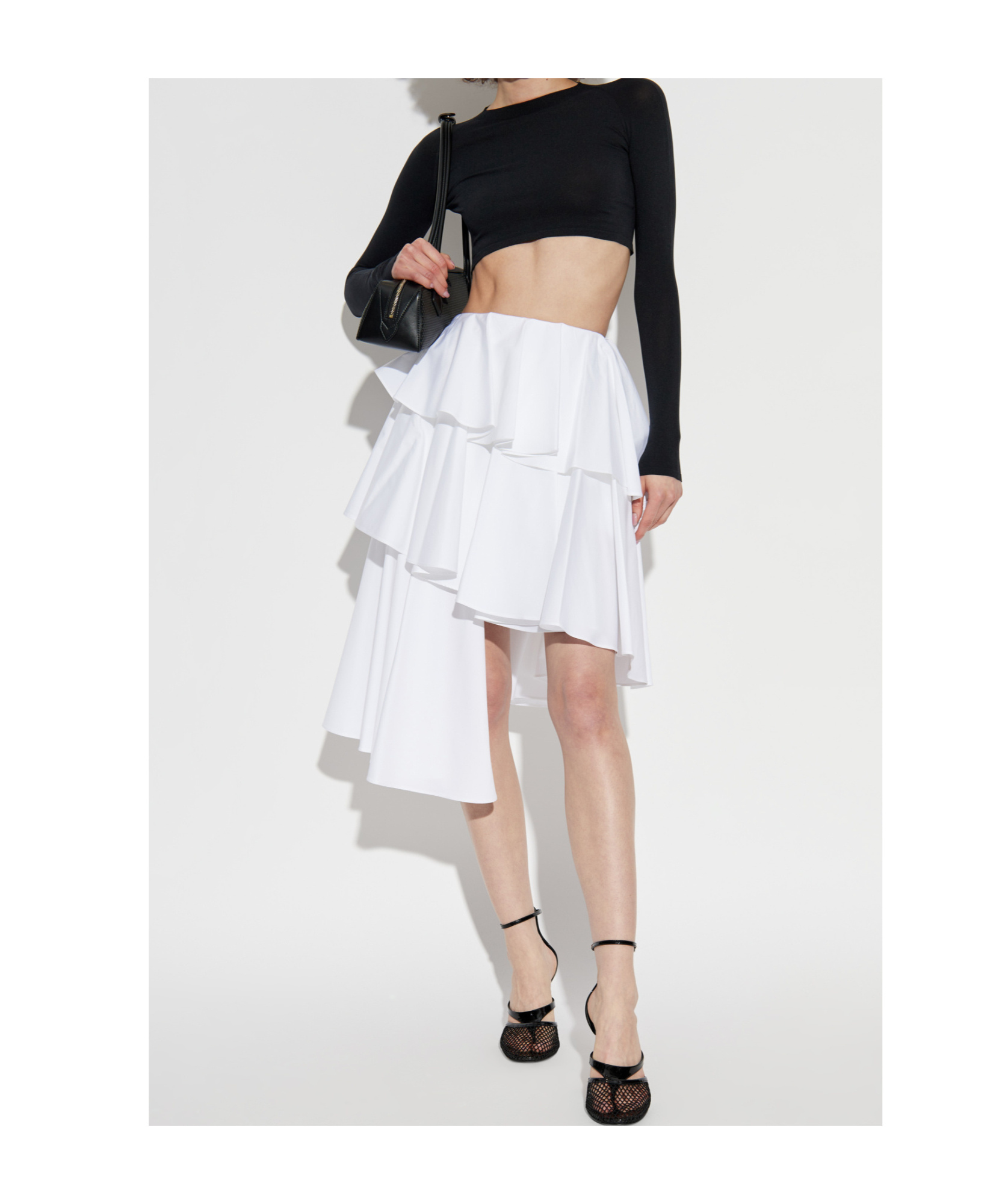 Alaïa Womens Blanc Spiral Ruffled Cotton-poplin Midi Skirt In White