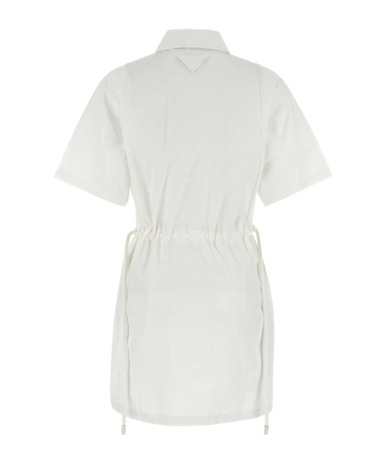 Prada Drawstring Waist Poplin Shirt Dress In White