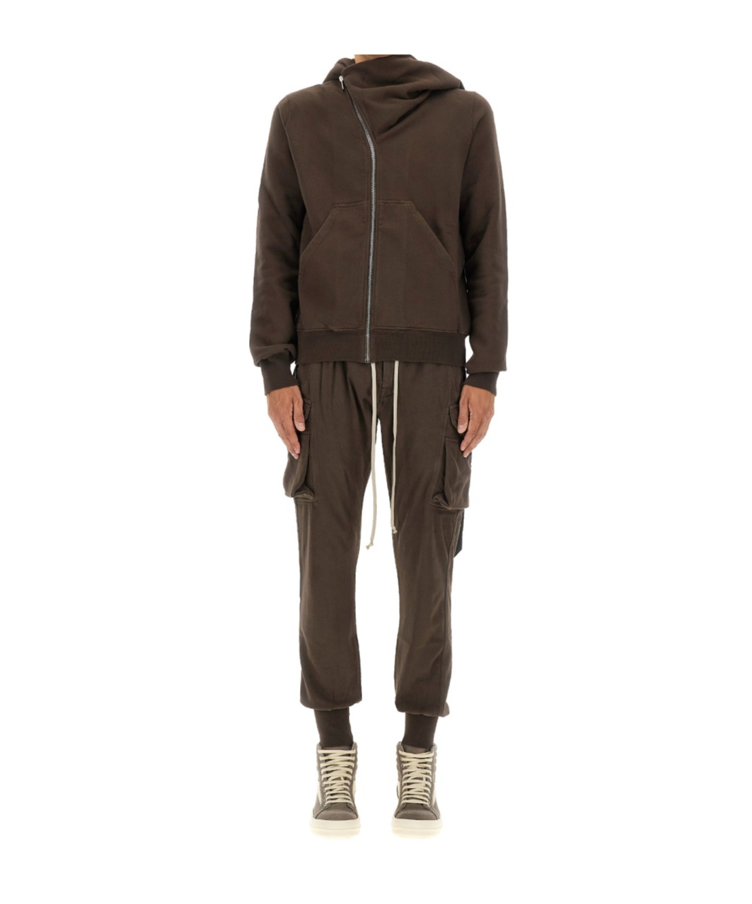 Rick Owens Drkshdw Asymmetric Collar Knitwear Kangaroo Pocket In Brown