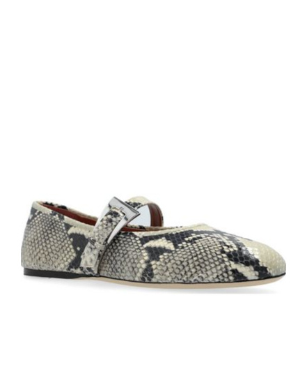 Paris Texas Black & White Sveva Buckle Ballerina Flats In Gray