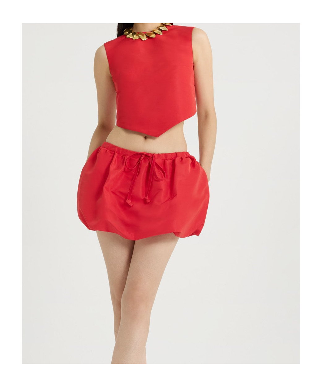 Patou Bow-detail Open-back Faille Crop Top In Red