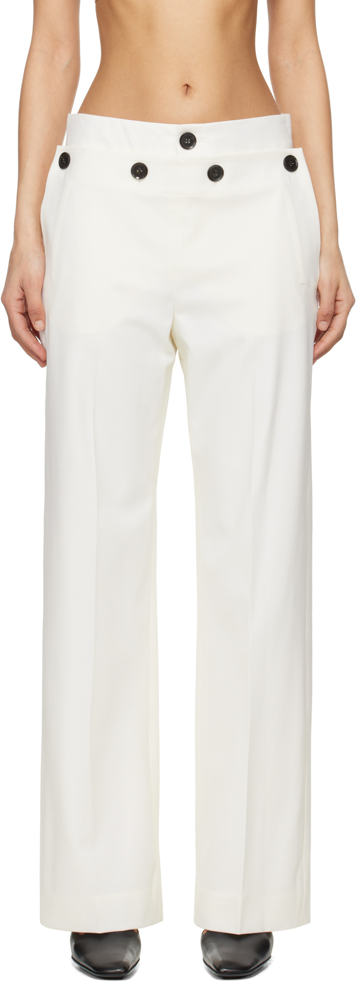 Proenza Schouler Oliver Button Straight-leg Wool Gabardine Pants In White