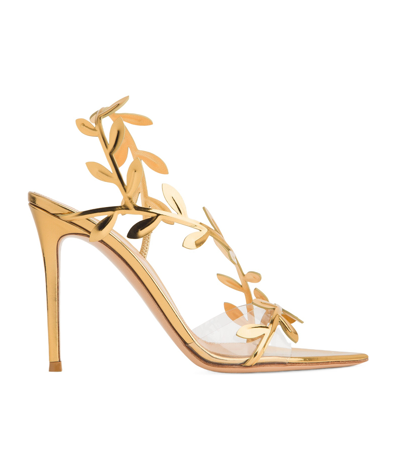 Gianvito Rossi Flavia Leaf Pointed Toe Asymmetric Slingback Sandal In Yellow