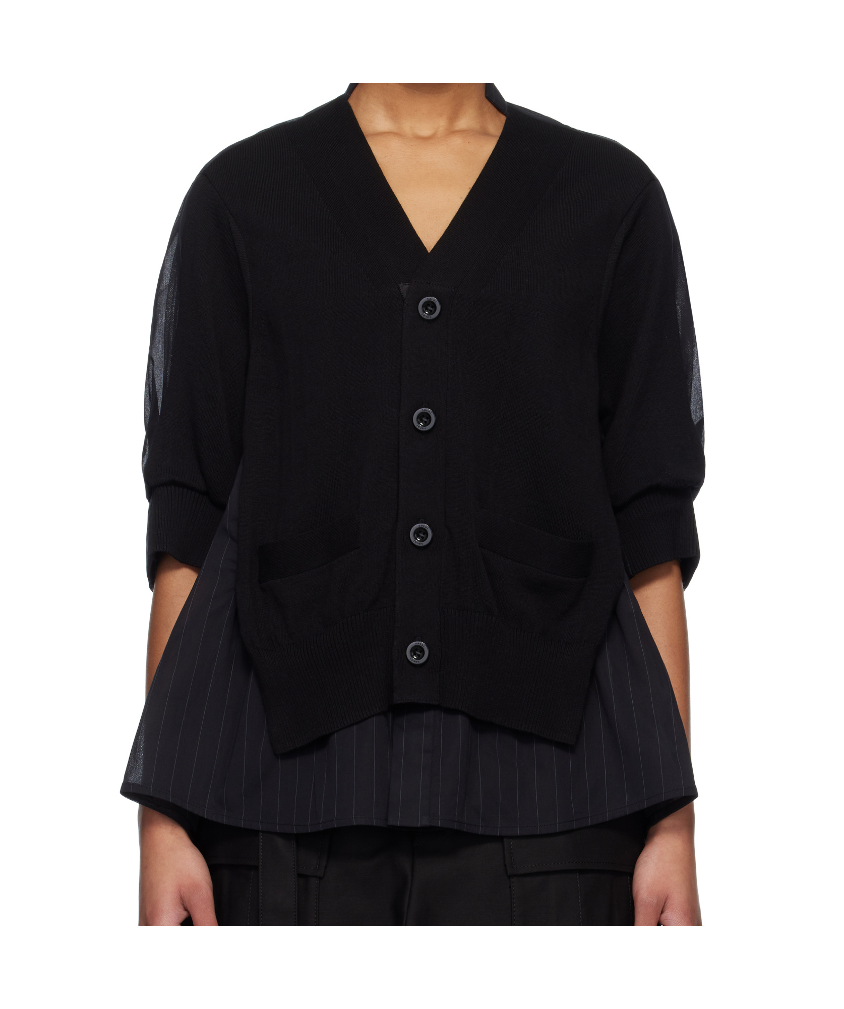 Sacai Hybrid Denim Top With Cardigan Overlay In Black