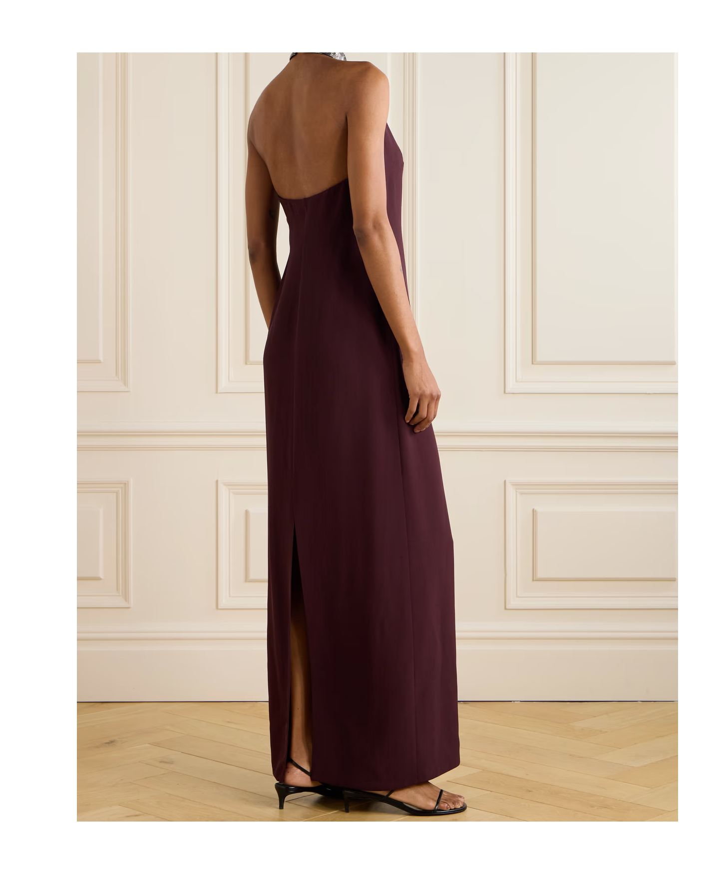Brunello Cucinelli Halterneck Dress With Beaded Collar In Burgundy