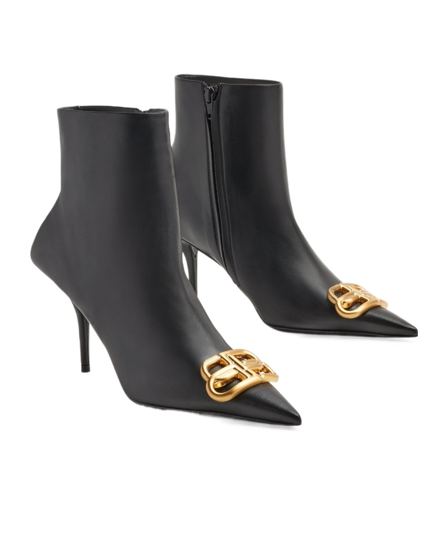 Balenciaga Black Leather Square Knife Ankle Boots In Black