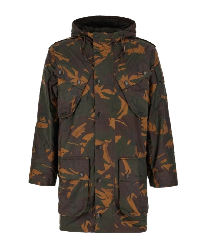 Barbour Camouflage Cotton Jacket Hooded In Black