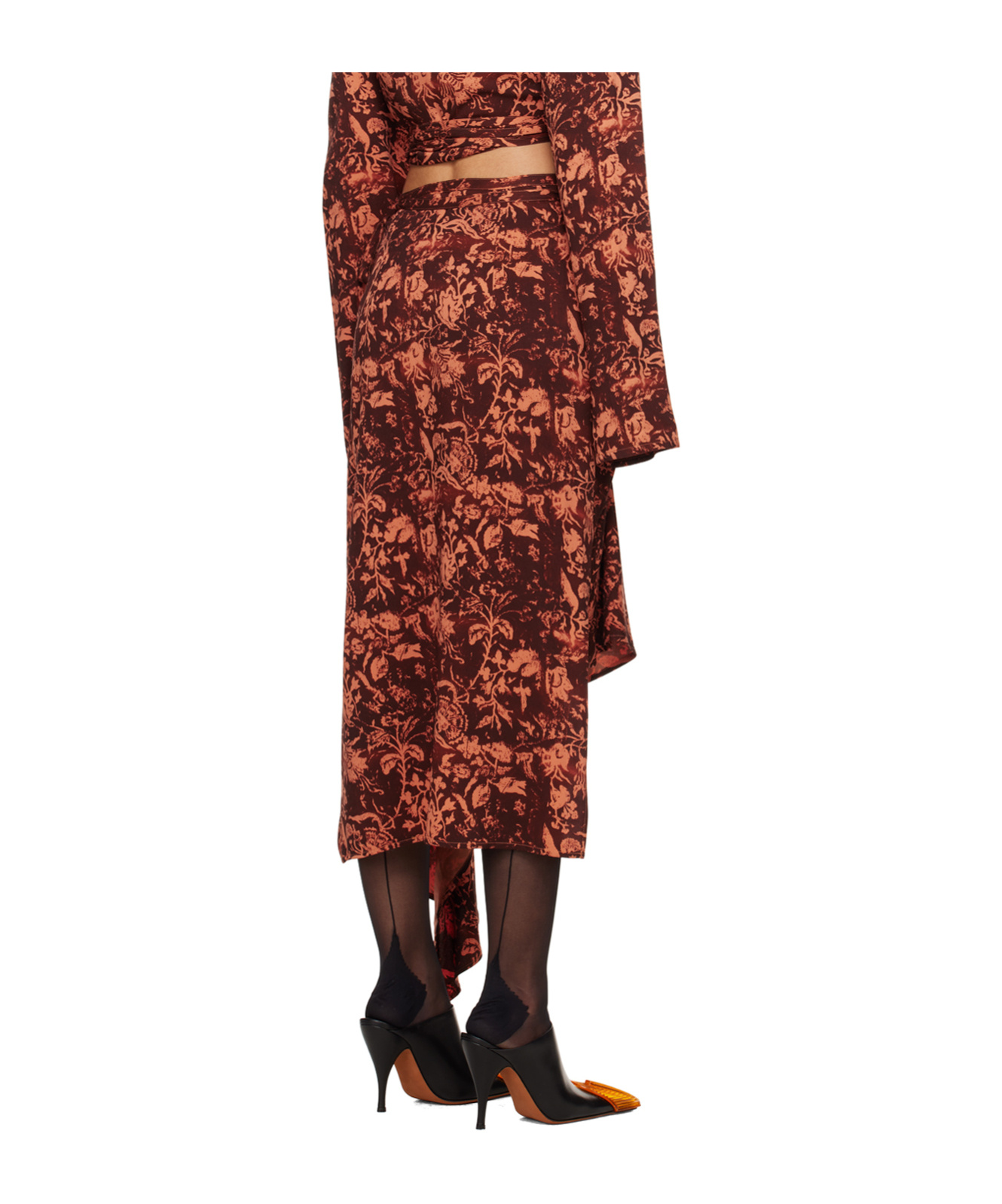 Jade Cropper Drapierter Rock Mit Blumen-print In Orange