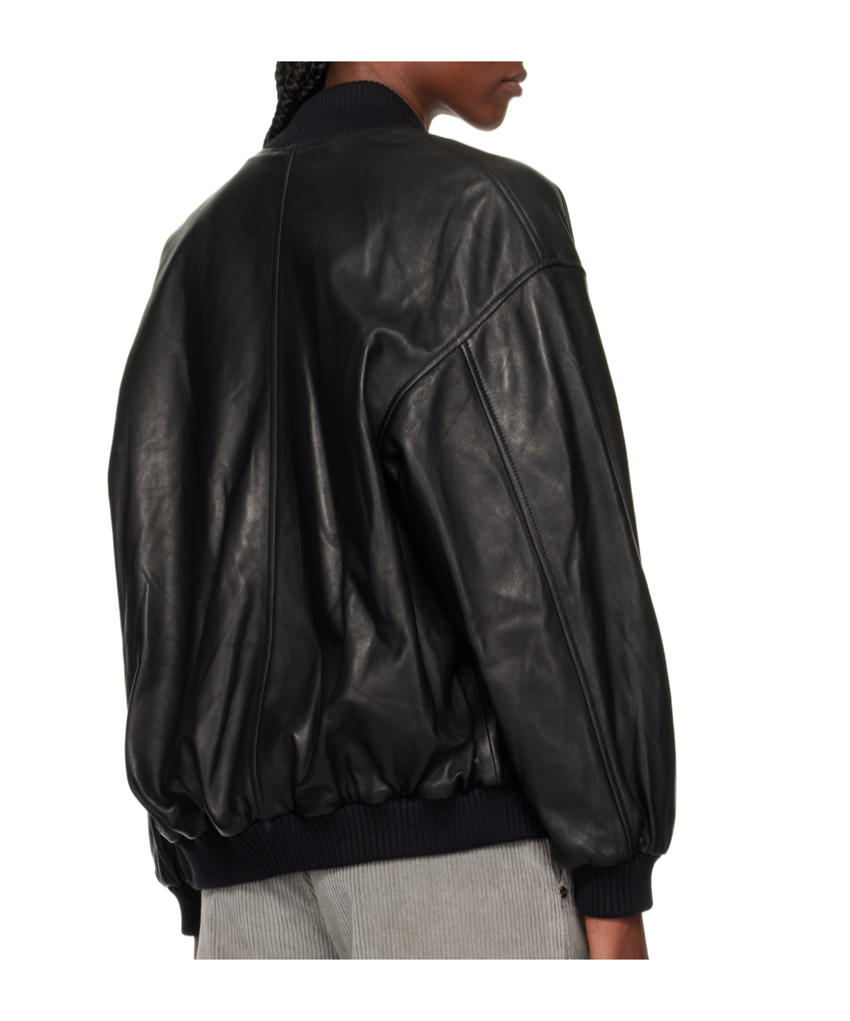 Nour Hammour Long-sleeved Bomber Leather Jacket In Black