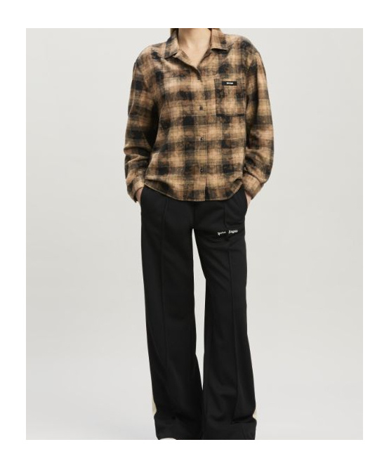 Palm Angels Brown Curved Logo Check Shirt In Brown