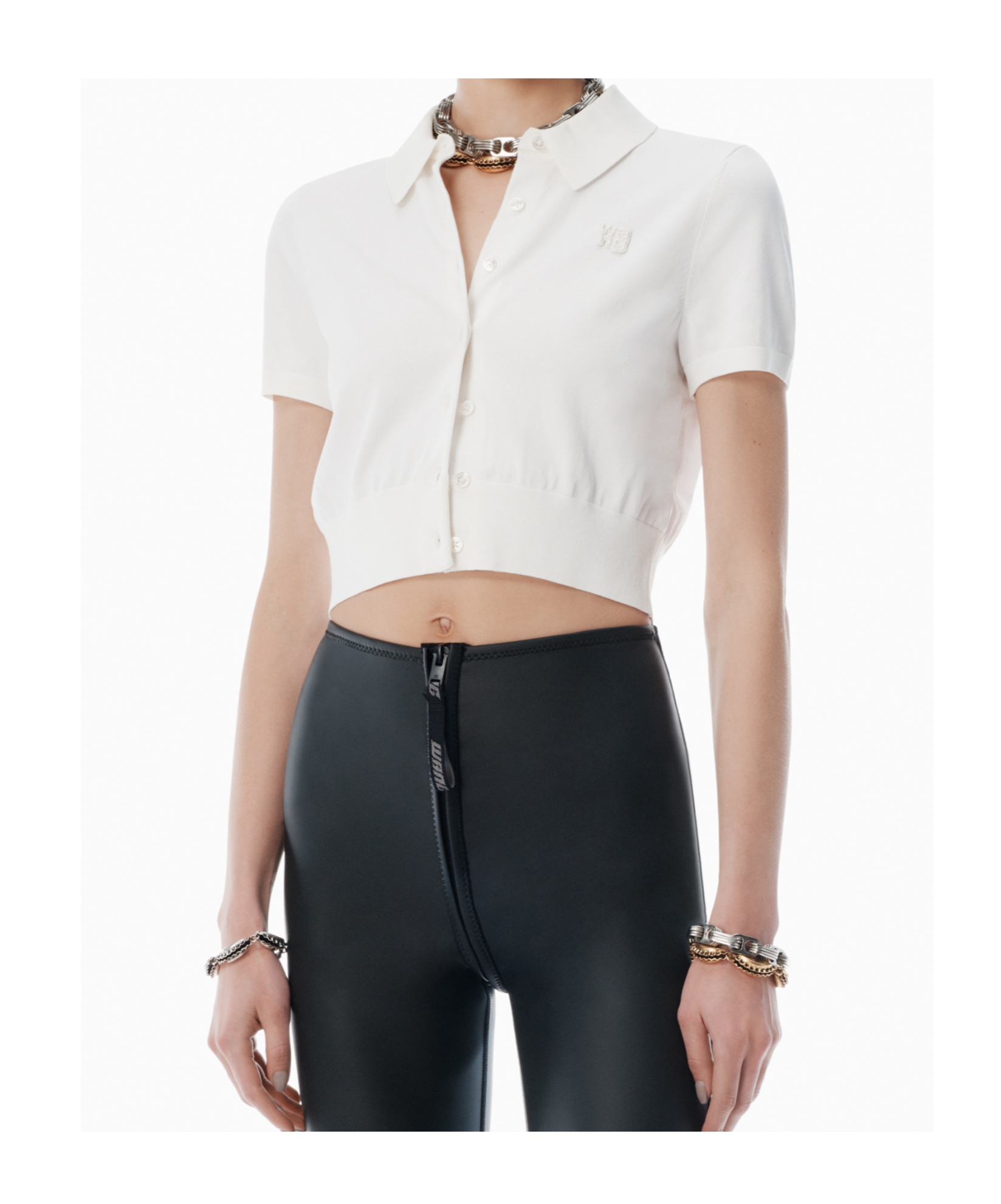 Alexander Wang Button-front Short-sleeve Knit Top In White