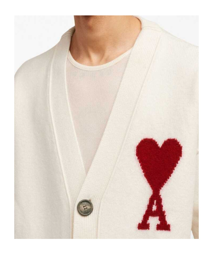 Shop Ami Alexandre Mattiussi Ami Paris V-neck Knitted Buttoned Cardigan In White
