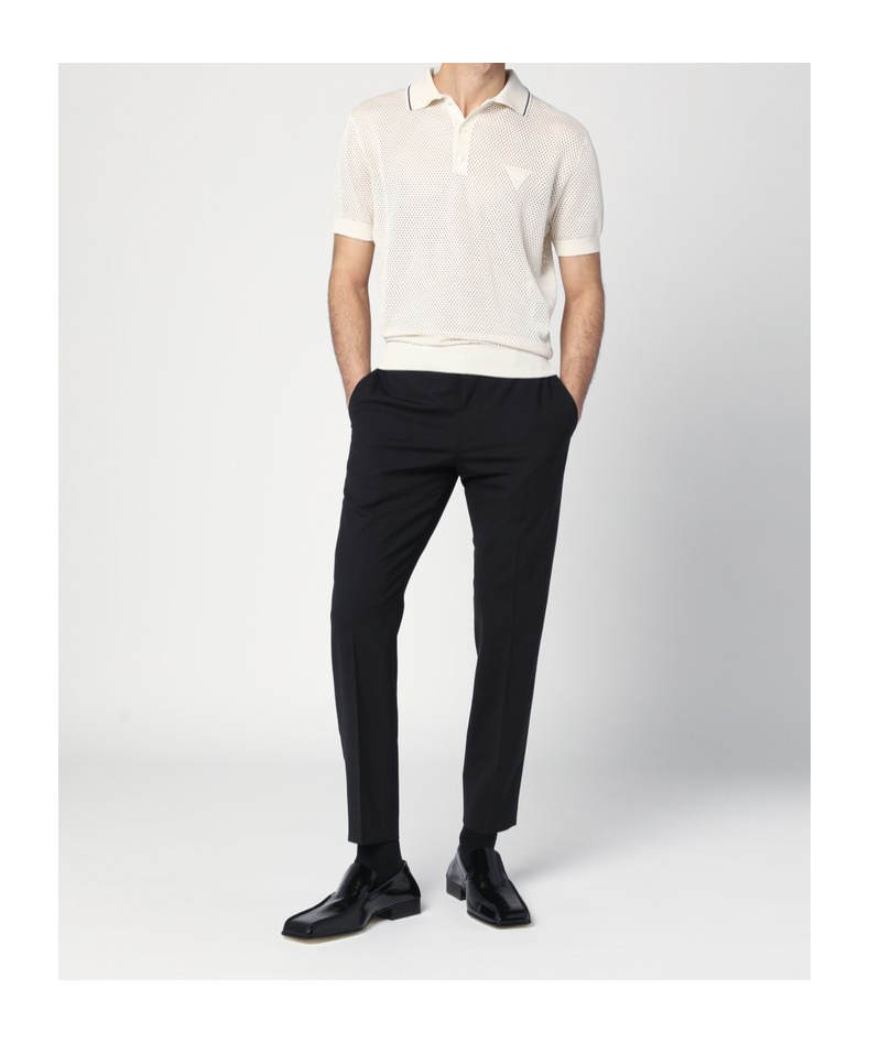 Prada Openwork Talc-coloured Polo In Cotton And Silk In Chalk White